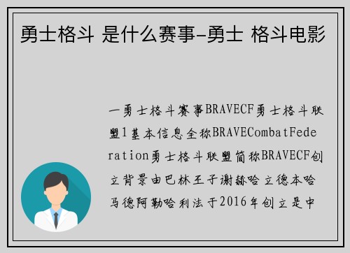 勇士格斗 是什么赛事-勇士 格斗电影